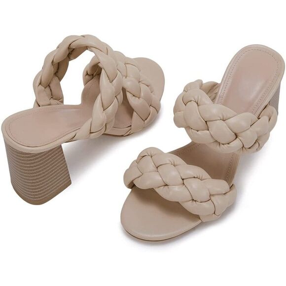 Bridal Bridesmaid Heeled Sandals Braided Open Toe Chunky Heels Slip on Strappy - Picture 3 of 7
